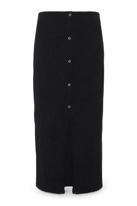 Front view of Asoso women’s black polyester straight & pencil skirt, size UK 8