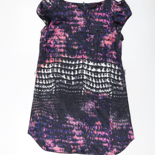 Miss Selfridge Womens Black Geometric Polyester Tank Dress Size 12 Round Neck Zip