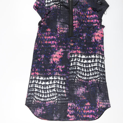 Miss Selfridge Womens Black Geometric Polyester Tank Dress Size 12 Round Neck Zip