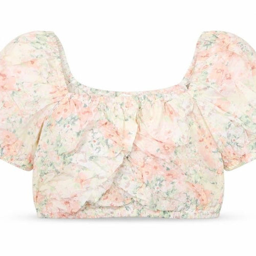 H&KM Womens Multicoloured Floral Cotton Cropped Blouse Size M Square Neck