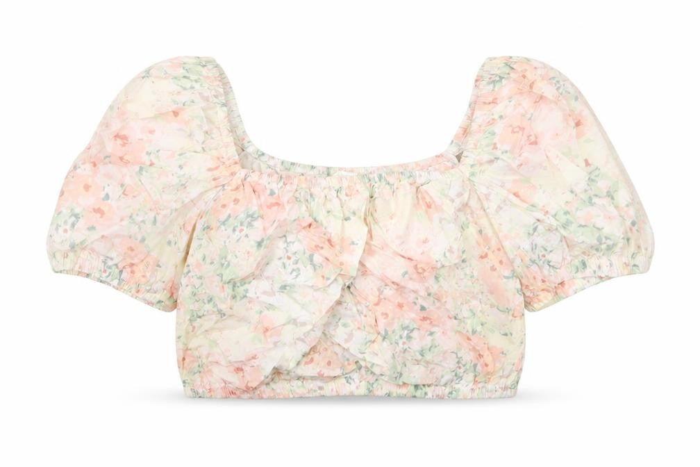H&KM Womens Multicoloured Floral Cotton Cropped Blouse Size M Square Neck
