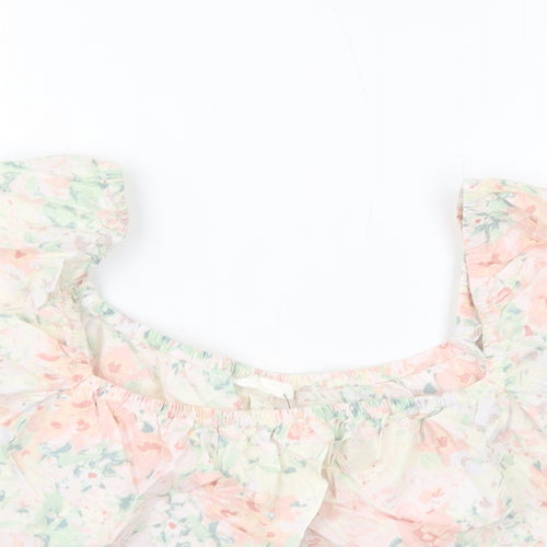 H&KM Womens Multicoloured Floral Cotton Cropped Blouse Size M Square Neck