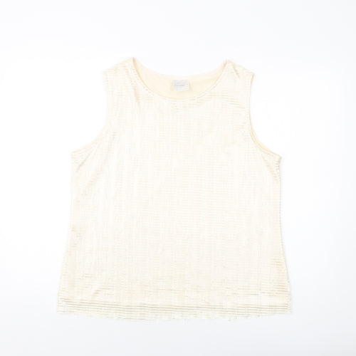 Classic Womens Beige Polyester Basic Tank Size 16 Round Neck