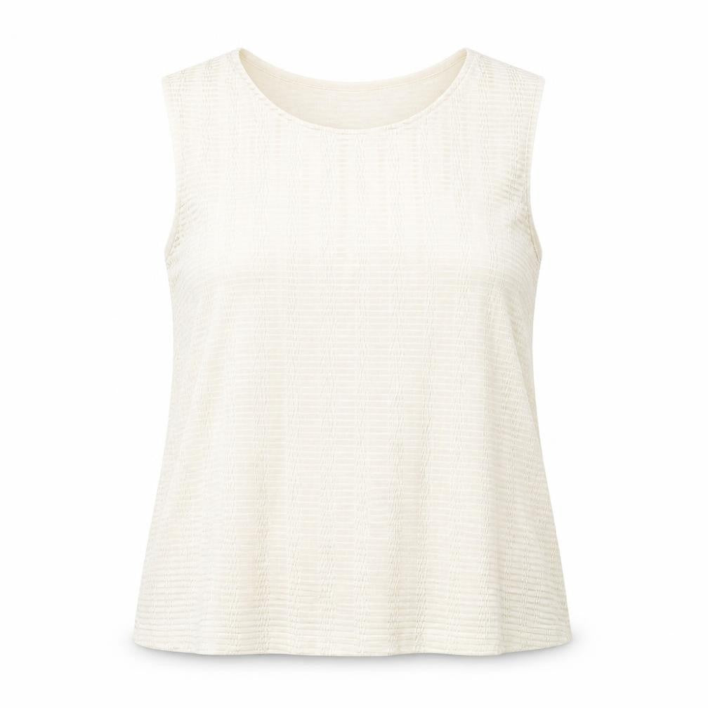 Front view of Classics women’s beige polyester basic tank, size UK 16, round neck