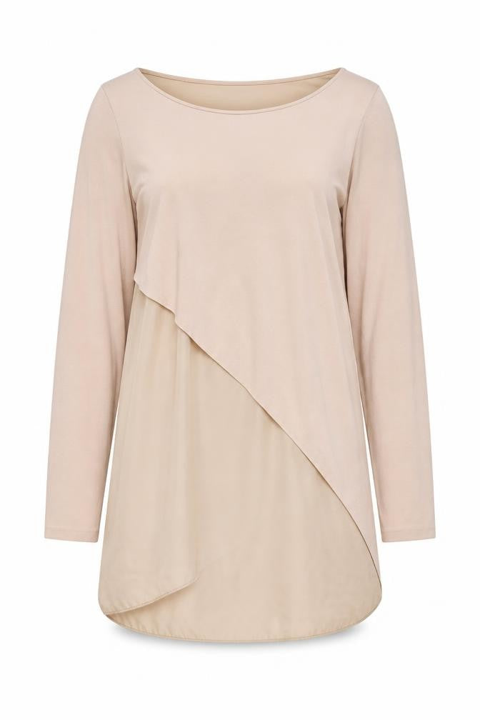 Front view of Zraa women’s pink polyester tunic blouse, size S, round neck
