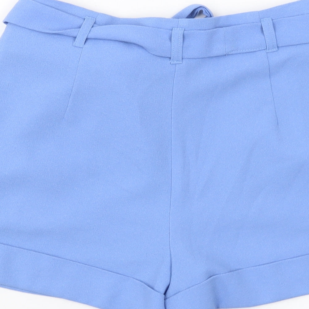 Miss Selfridge Womens Blue Polyester Paperbag Shorts Size 10 L4 in Regular Button