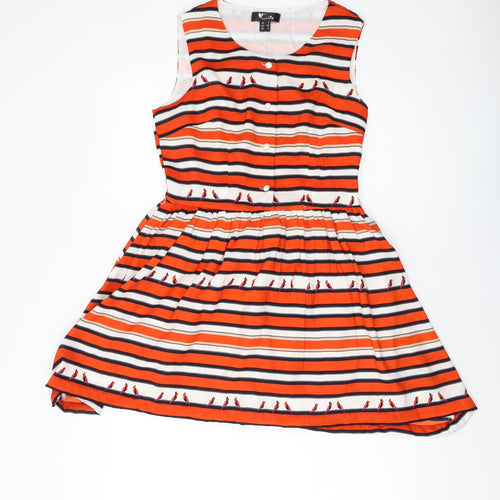 Cutie Womens Multicoloured Striped Polyester A-Line Size 8 Round Neck Zip