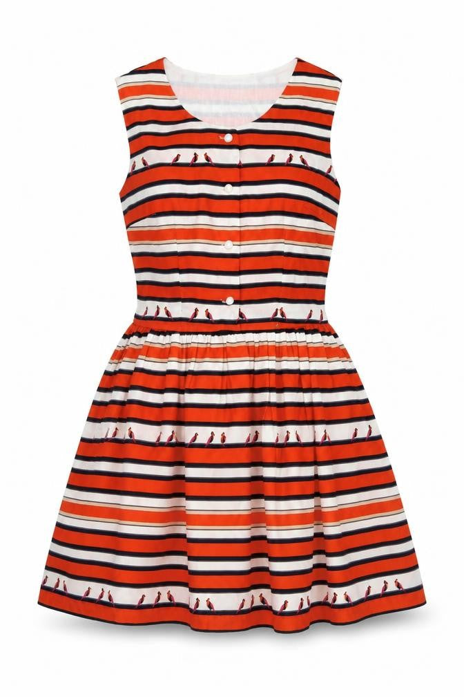 Front view of Cutie women’s multicoloured striped polyester a-line, size UK 8, round neck zip