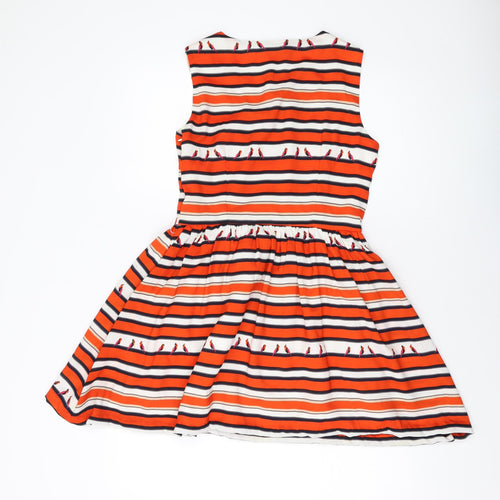 Cutie Womens Multicoloured Striped Polyester A-Line Size 8 Round Neck Zip