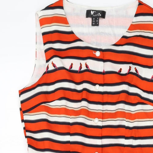 Cutie Womens Multicoloured Striped Polyester A-Line Size 8 Round Neck Zip