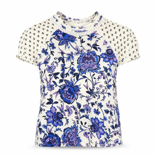 Front view of Next women’s multicoloured floral cotton basic t-shirt, size UK 6, round neck