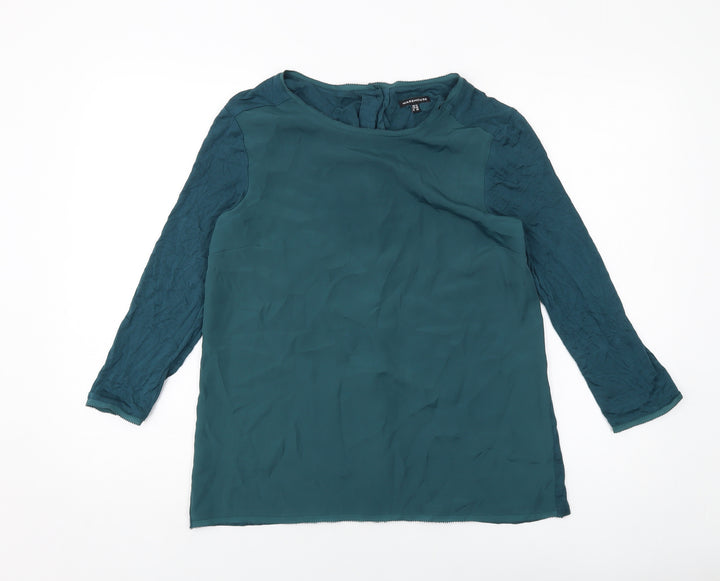 Warehouse Womens Green Polyester Basic Blouse Size 12 Round Neck