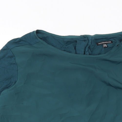Warehouse Womens Green Polyester Basic Blouse Size 12 Round Neck
