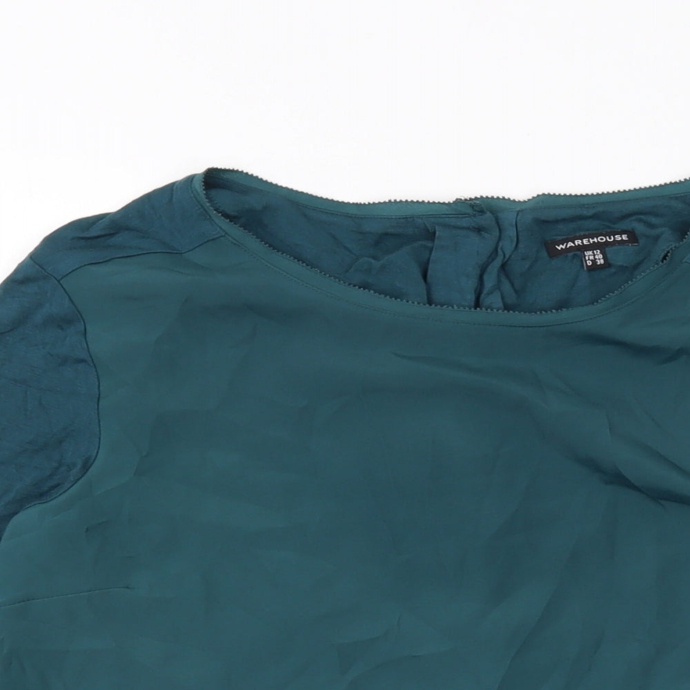 Warehouse Womens Green Polyester Basic Blouse Size 12 Round Neck