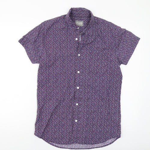 Fluid Mens Purple Floral Cotton Button-Up Size M Collared Button