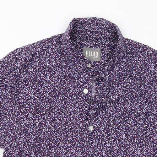 Fluid Mens Purple Floral Cotton Button-Up Size M Collared Button