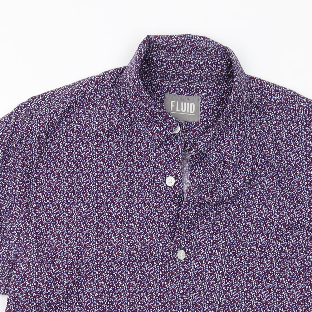 Fluid Mens Purple Floral Cotton Button-Up Size M Collared Button