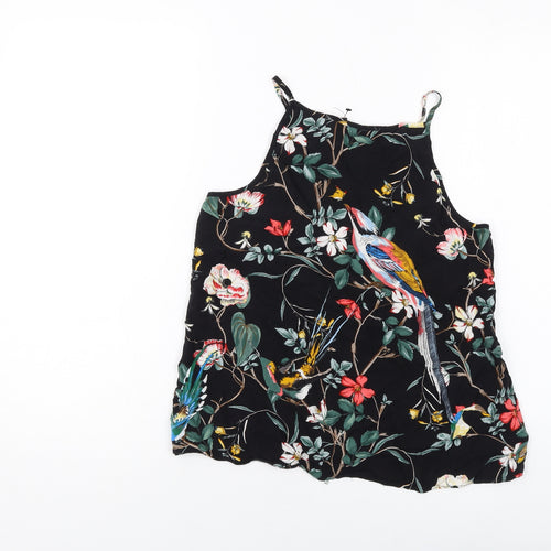 Warehouse Womens Black Floral Polyester Basic Tank Size 10 Sweetheart