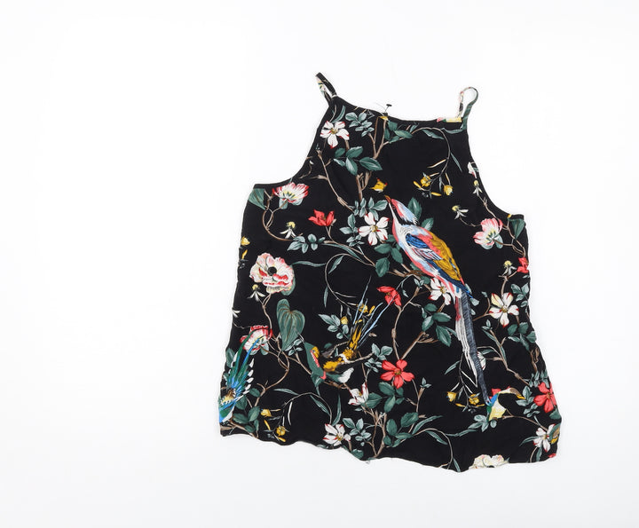 Warehouse Womens Black Floral Polyester Basic Tank Size 10 Sweetheart