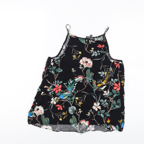 Warehouse Womens Black Floral Polyester Basic Tank Size 10 Sweetheart