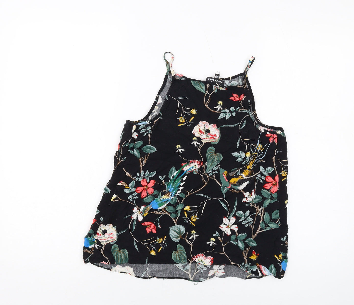 Warehouse Womens Black Floral Polyester Basic Tank Size 10 Sweetheart