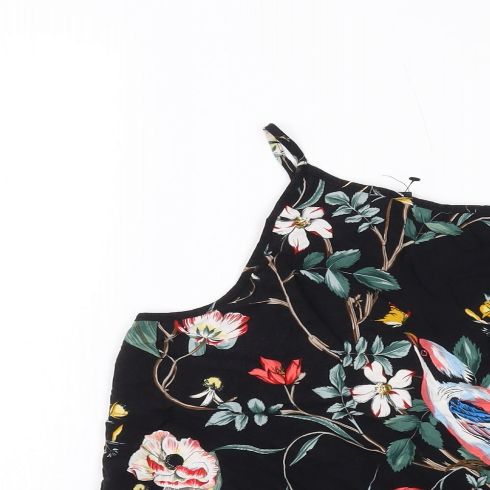Warehouse Womens Black Floral Polyester Basic Tank Size 10 Sweetheart