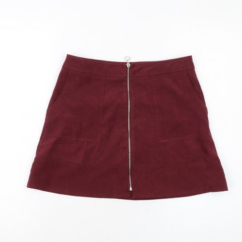 Select Womens Red Polyester Mini Skirt Size 6 Zip