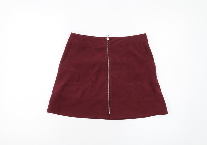 Select Womens Red Polyester Mini Skirt Size 6 Zip
