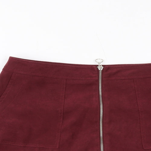 Select Womens Red Polyester Mini Skirt Size 6 Zip