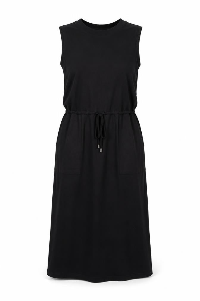 Front view of Warehouse women’s black viscose a-line, size UK 10, round neck pullover