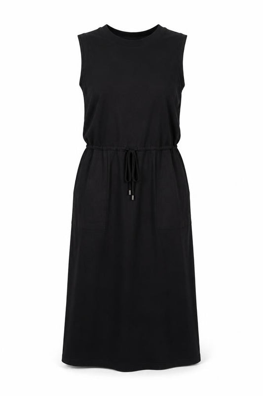 Front view of Warehouse women’s black viscose a-line, size UK 10, round neck pullover
