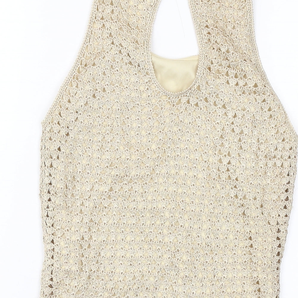 NEXT Womens Gold Viscose Basic Tank Size 8 Round Neck