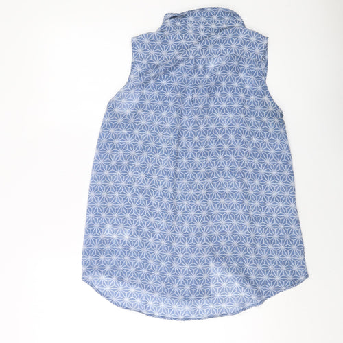 H&M Womens Blue Geometric Polyester Basic Blouse Size 8 Collared