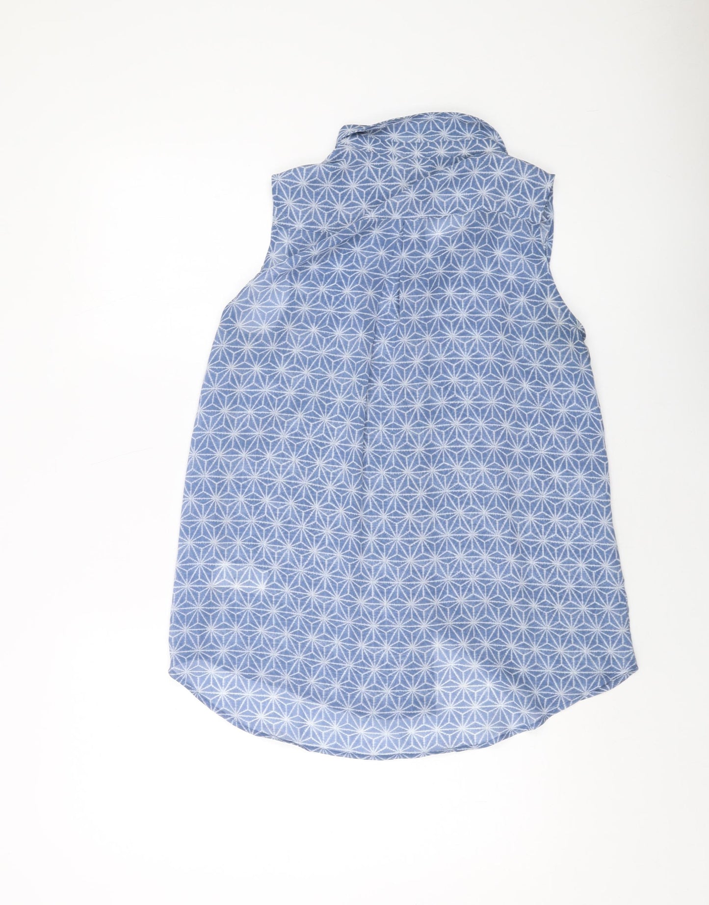 H&M Womens Blue Geometric Polyester Basic Blouse Size 8 Collared