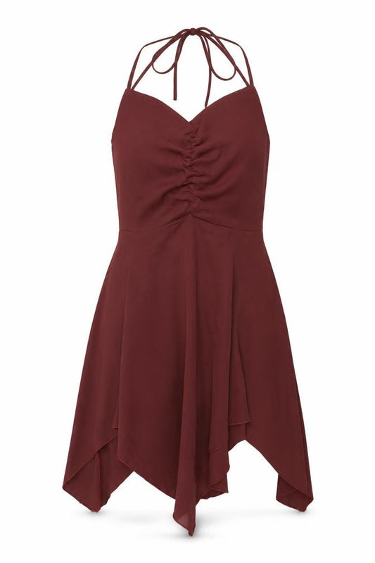 Front view of NB Avenue women’s red polyester a-line, size UK 10, sweetheart zip