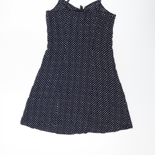 H&M Womens Blue Geometric Viscose Mini Size 8 Round Neck Button