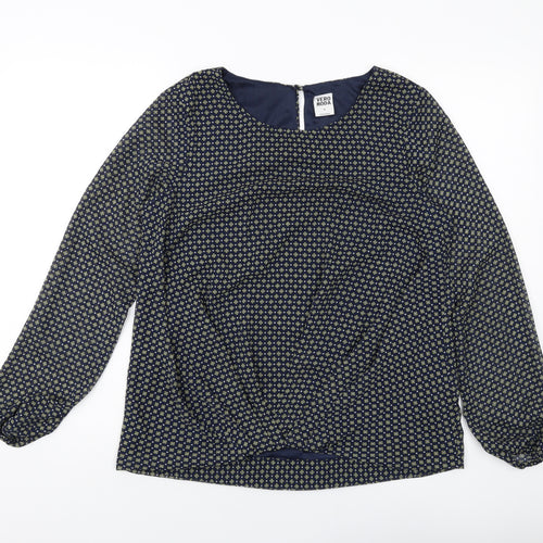 VERO MODA Womens Blue Geometric Polyester Basic Blouse Size M Round Neck