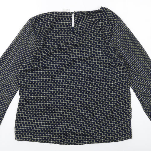 VERO MODA Womens Blue Geometric Polyester Basic Blouse Size M Round Neck