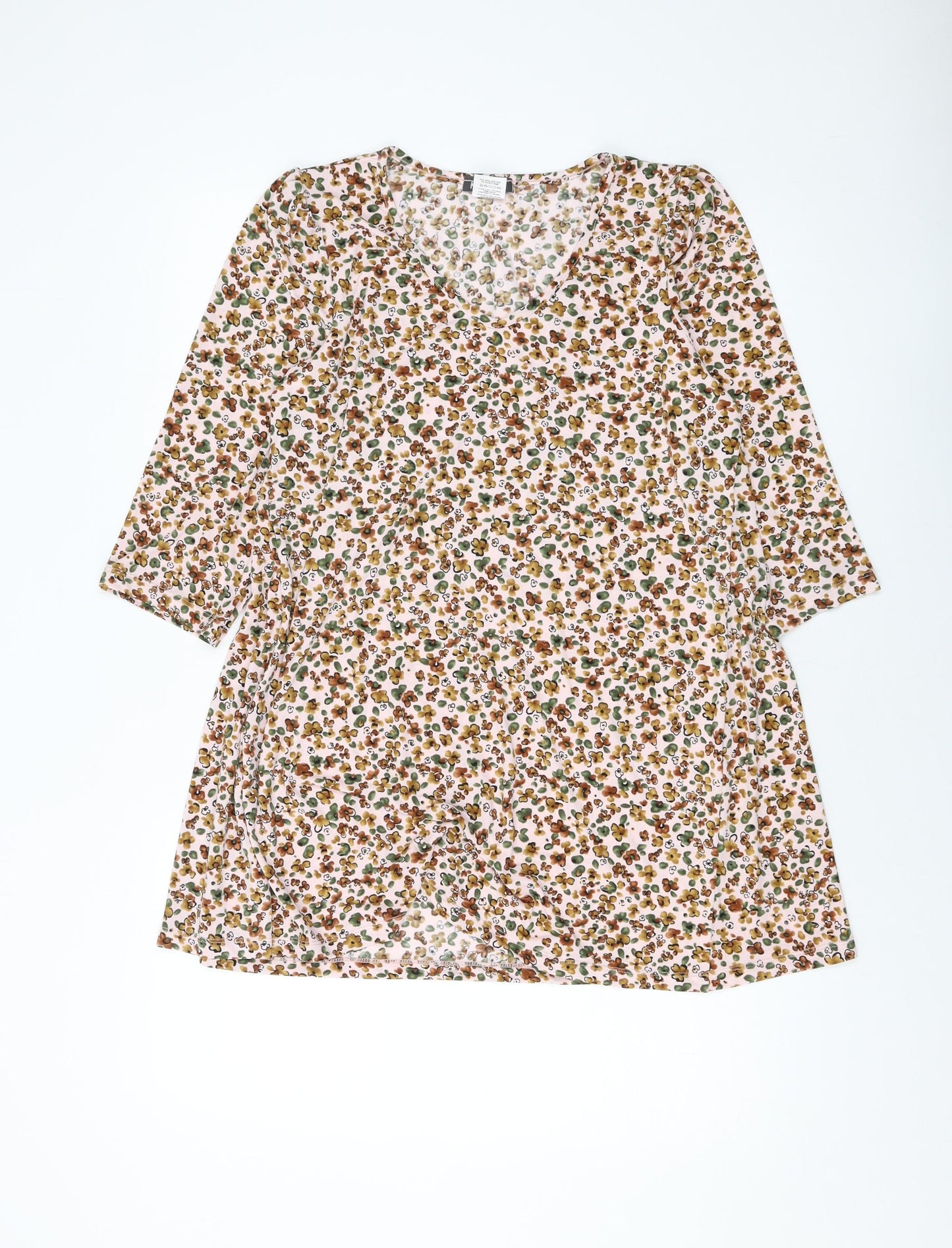 Kim&Co Womens Beige Floral Polyester Basic Blouse Size M Round Neck