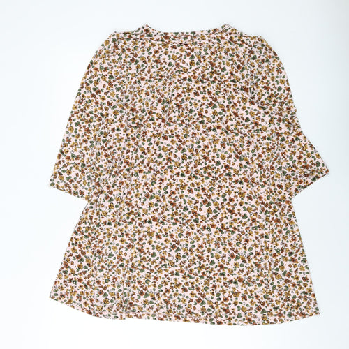 Kim&Co Womens Beige Floral Polyester Basic Blouse Size M Round Neck