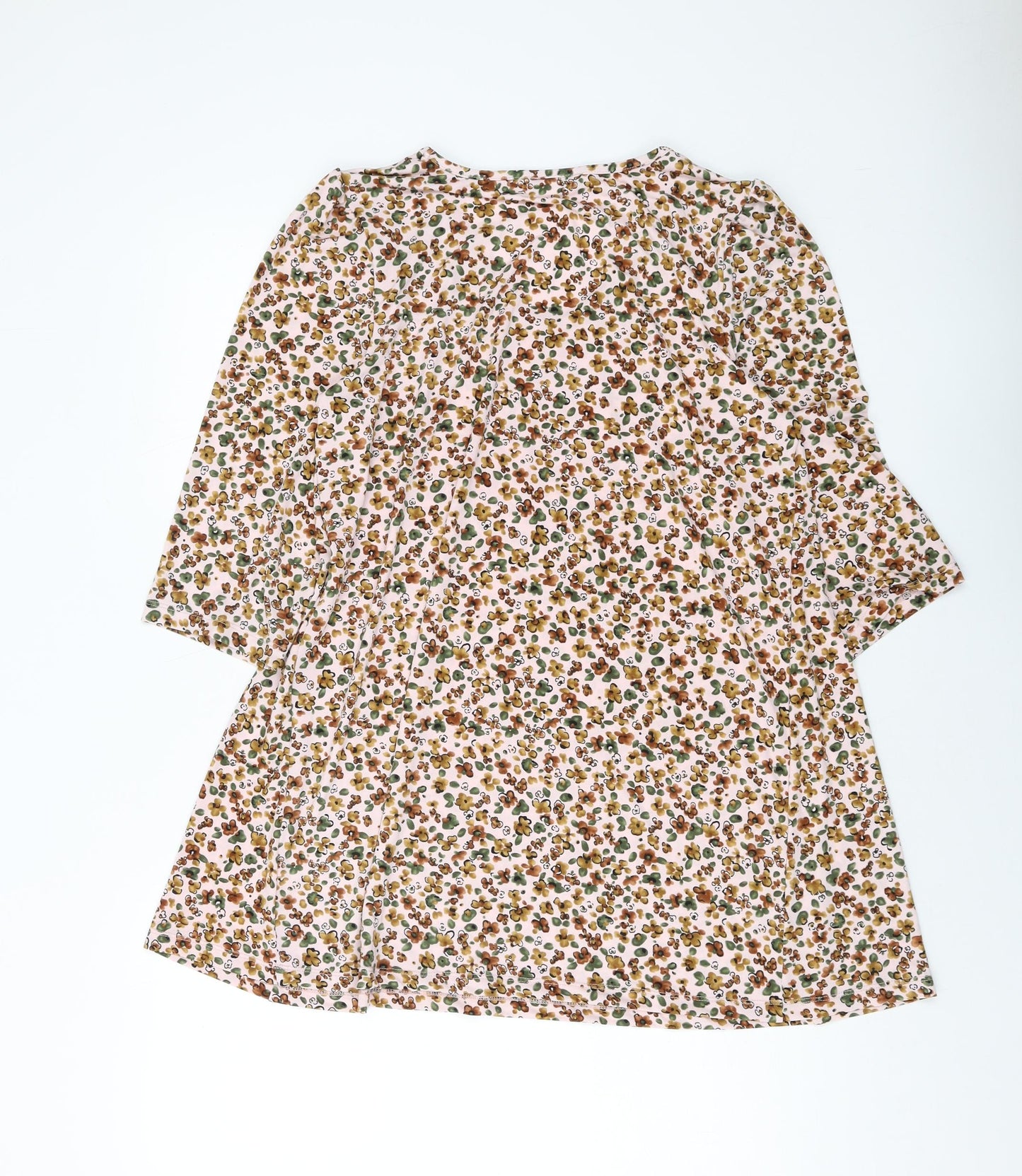 Kim&Co Womens Beige Floral Polyester Basic Blouse Size M Round Neck