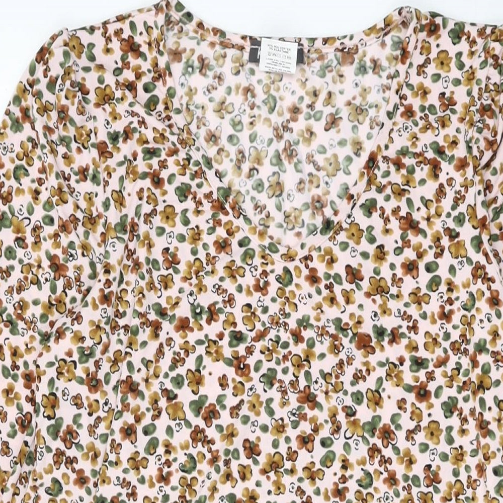 Kim&Co Womens Beige Floral Polyester Basic Blouse Size M Round Neck