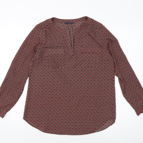 Marks and Spencer Womens Red Geometric Polyester Basic Blouse Size 12 V-Neck