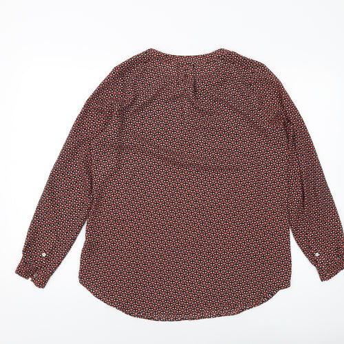 Marks and Spencer Womens Red Geometric Polyester Basic Blouse Size 12 V-Neck