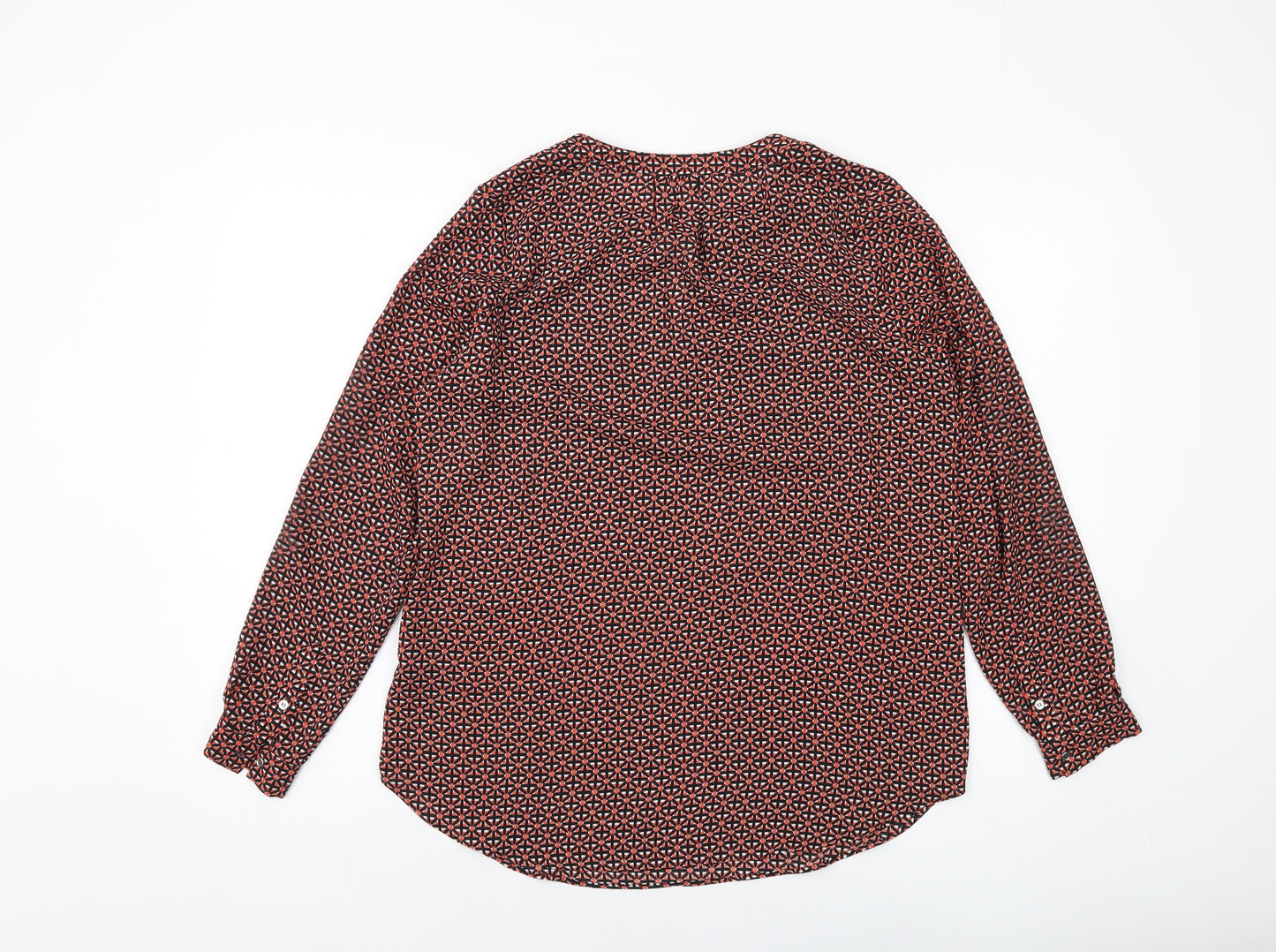 Marks and Spencer Womens Red Geometric Polyester Basic Blouse Size 12 V-Neck