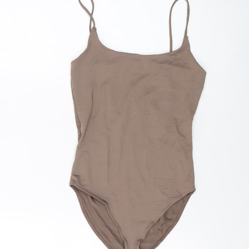 Stradivarius Womens Brown Polyamide Bodysuit One-Piece Size S Snap