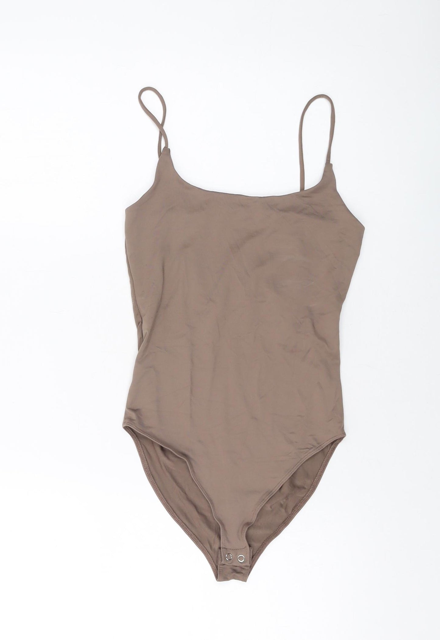 Stradivarius Womens Brown Polyamide Bodysuit One-Piece Size S Snap