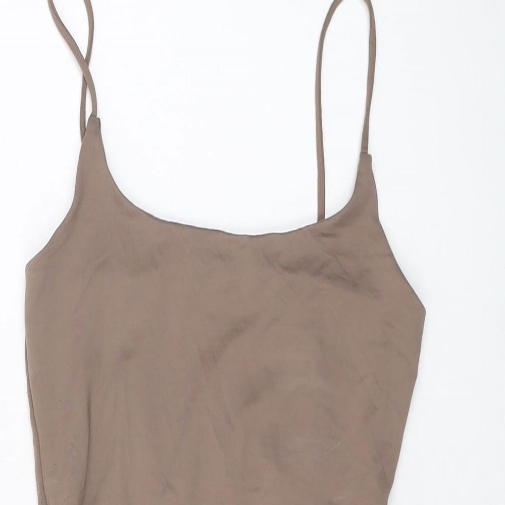 Stradivarius Womens Brown Polyamide Bodysuit One-Piece Size S Snap