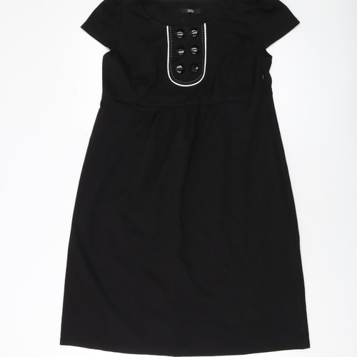 Marks and Spencer Womens Black Polyester A-Line Size 14 Round Neck Zip