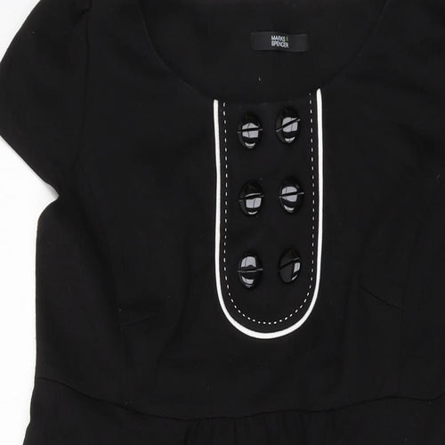 Marks and Spencer Womens Black Polyester A-Line Size 14 Round Neck Zip